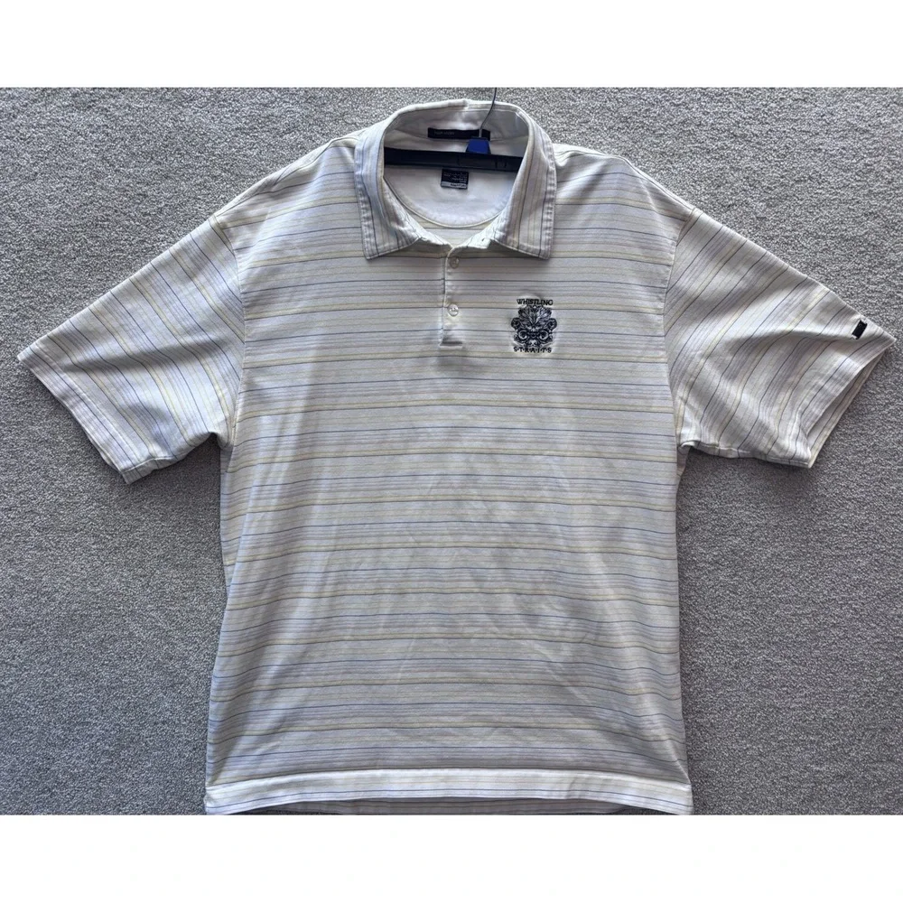 Nike Tiger Woods Golf Polo Shirt Men Large White Yellow Whistling Straits Stripe